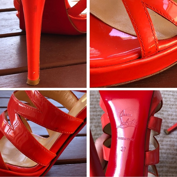 Authentic Christian Louboutin Fernando 120mm Strappy Patent Orange Heels EU37 - Picture 10 of 12